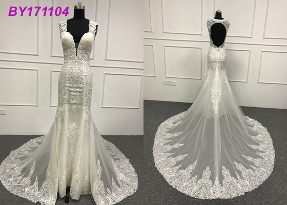 Beading Embroidery Appliques Mermaid Style Wedding Dress For Tall Ladies 80cm Tail