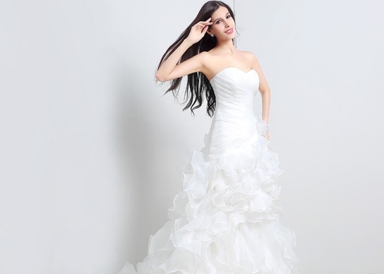 Fashion Floor Length Romantic Wedding Dresses , Puffy Mermaid Style Wedding Dress
