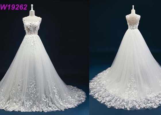 Straps Open Back A Line Wedding Dress , Long Champagne Lace A Line Wedding Dress