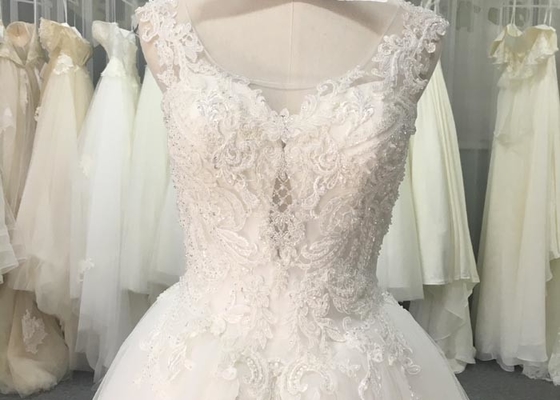 Elegantly A Line Style Bridal Ball Gowns With Lace Applique Anti - Wrinkle Design