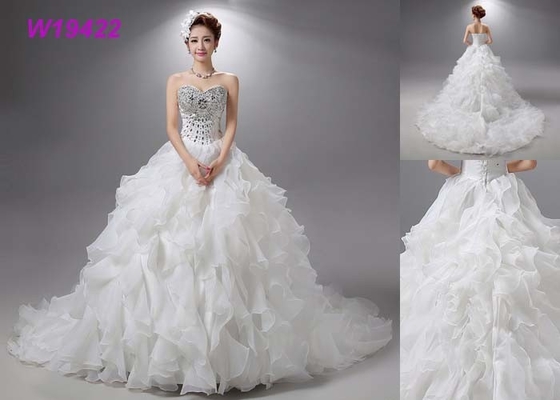 Champange Casual Bridal Ball Gowns Tulle With Crystal Beads Floor Length 80-90 Cm