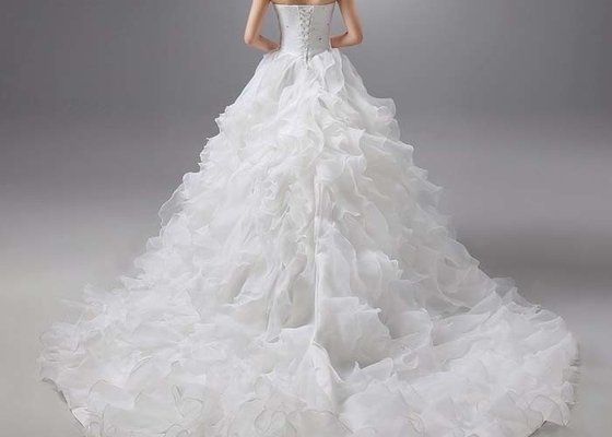 Champange Casual Bridal Ball Gowns Tulle With Crystal Beads Floor Length 80-90 Cm