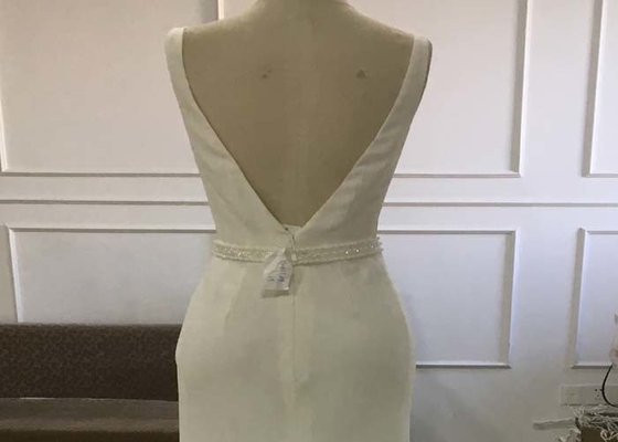 Double V Neck A Line Wedding Dress / A Line Style Wedding Dresses With Pearls Belt