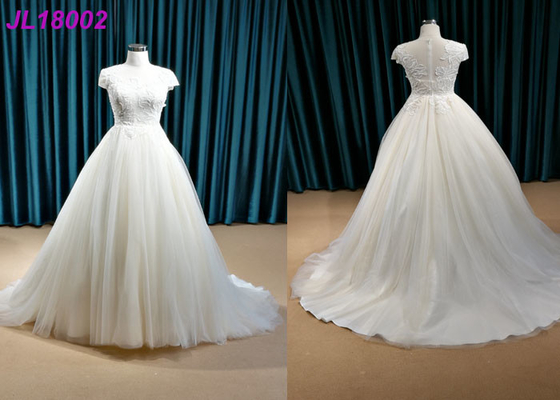 Ivory Plus Size Princess Wedding Gown , Party Maxi Cap Sleeve Princess Wedding Dresses