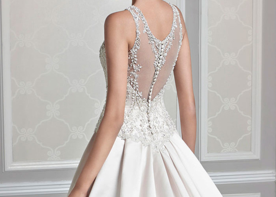 Ivory Organza V Neck Ball Gown Wedding Dress , Formal Ball Gown Prom Dresses