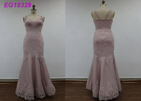 Plus Size Straps Ladies Evening Dresses With Tulle Embroidered Technics Corset Back