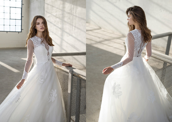 Mesh Tulle Lace Small Train Ivory Female Wedding Dress Plus Size Zipper Back