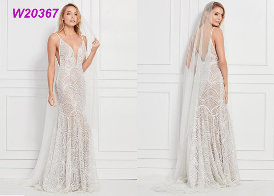 Allover Beaded Lace Floor Length Female Wedding Dress Gowns 3 Styles Choices