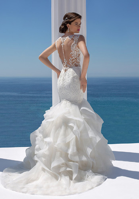 Packet Hip Sheath Sleeveless Lace Fishtail Wedding Dress Beading Ruffled