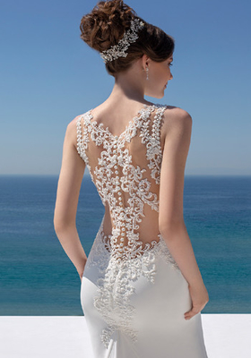 Slim Fitting A Line Ball Gown Wedding Dress Soft Crepe And Beaded Guipure Lace