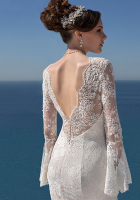 Chantilly Lace And Tulle Fitted A Line Ball Gown Wedding Dress Split Long Sleeves