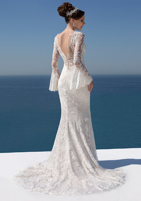 Chantilly Lace And Tulle Fitted A Line Ball Gown Wedding Dress Split Long Sleeves