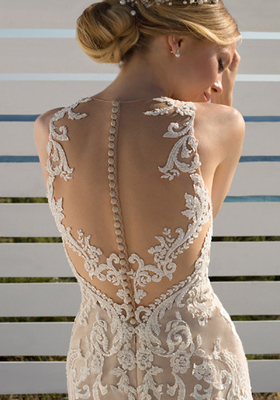 Geometrical Lace Patterning A Line Ball Gown Wedding Dress Deep V Neckline Waistcoat