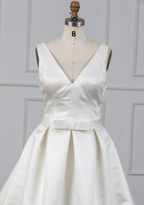 Gorgeous White Long Female Wedding Dress , Zipper Back Satin Wedding Gown