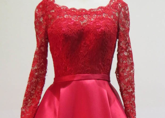 ​​Red Female Wedding Dress Long Sleeves Inspiration Designs Brides Wearing