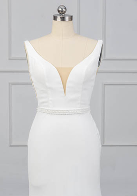 Cady Micado A Line Gown Crepe Fabric Wedding Dress Beading Belt Decoration