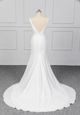 Cady Micado A Line Gown Crepe Fabric Wedding Dress Beading Belt Decoration