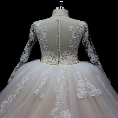 Long Sleeves lace application detached train mermaid wedding dresses