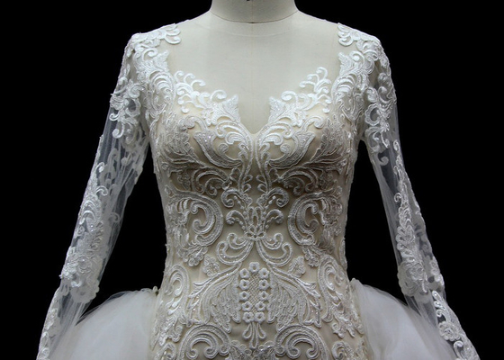 Long Sleeves lace application detached train mermaid wedding dresses