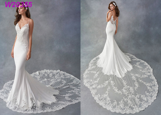Spaghetti Pasek Płaszcza Vestido Biała Suknia Ślubna Syrenka De Noiva Boho Dubai Arabski