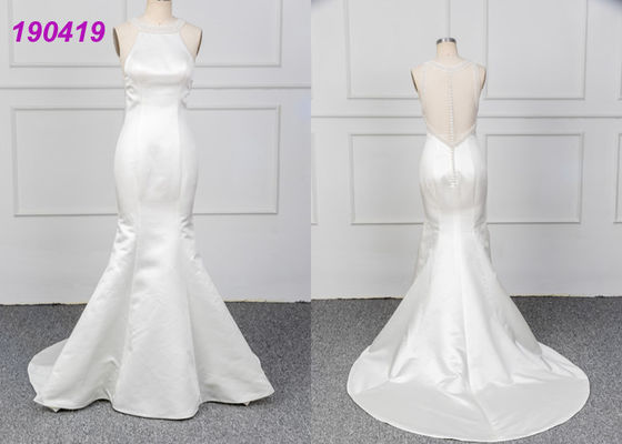 Micado A Line Halter Biała Mermaid Wedding Dress Spring Modern Bridal Wear