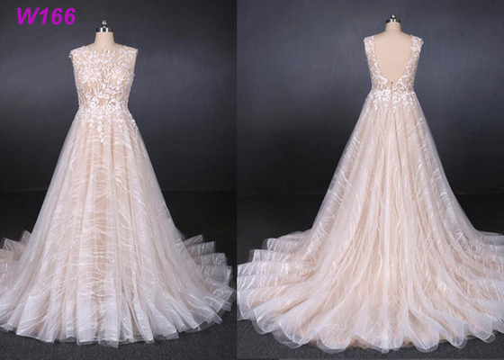 Seksowna Backless Żeńska Suknia Ślubna Bez Rękawów Cekiny Tulle Bright Lines I Chi Shapes