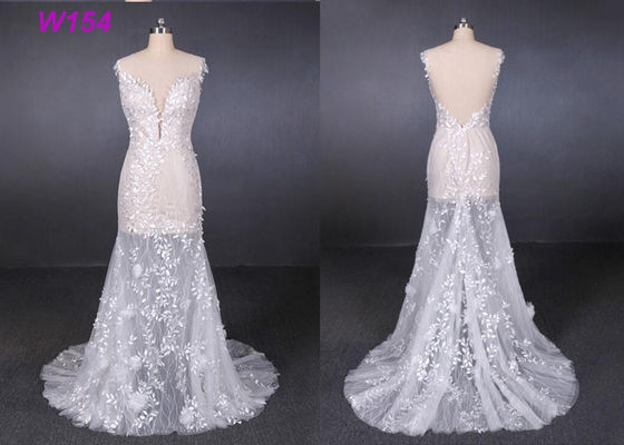 Przezroczyste Tiulowe Koronki Suknie Ślubne Aplikacja Dostosowane Fabrycznie Wykonane